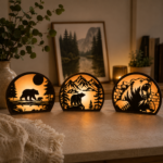 3D Bear Wood Lantern Bundle 9 Laser Cut Files | Tealight Candle Holder Night Lamp Wooden Decor for Glowforge Xtool CNC | SVG DXF - Image 2