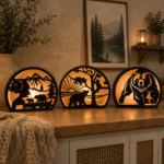 3D Bear Wood Lantern Bundle 9 Laser Cut Files | Tealight Candle Holder Night Lamp Wooden Decor for Glowforge Xtool CNC | SVG DXF - Image 3