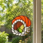 Sushi Stained Glass Pattern, Salmon Nigiri Suncatcher Design, Japanese Food Window Hanging Art, DIY Glass Download - Image 4