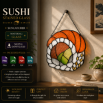 Sushi Stained Glass Pattern, Salmon Nigiri Suncatcher Design, Japanese Food Window Hanging Art, DIY Glass Download