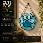Cute Paw Stained Glass Pattern, Pet Paw Print Suncatcher Design, Dog Cat Lover Window Decor, DIY Glass Art Download