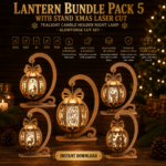 Lantern Bundle Pack 5 Christmas Laser Cut File | Tealight Candle Holder Night Lamp with Stand for Glowforge Xtool CNC | SVG DXF