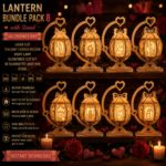 Lantern Bundle Pack 8 Valentine Laser Cut File | Tealight Candle Holder Night Lamp with Stand Glowforge Xtool CNC | SVG DXF