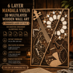 6 Layer Mandala Violin 3D Multilayer Laser Cut File | Wooden Wall Art for Glowforge Xtool Cricut CNC | Svg Dxf Ai