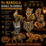 9x Animal Mandala Bundle 3D Multilayer Laser Cut File | Wooden Animal Wall Decor for Glowforge Xtool CNC | Svg Dxf Ai Lbrn