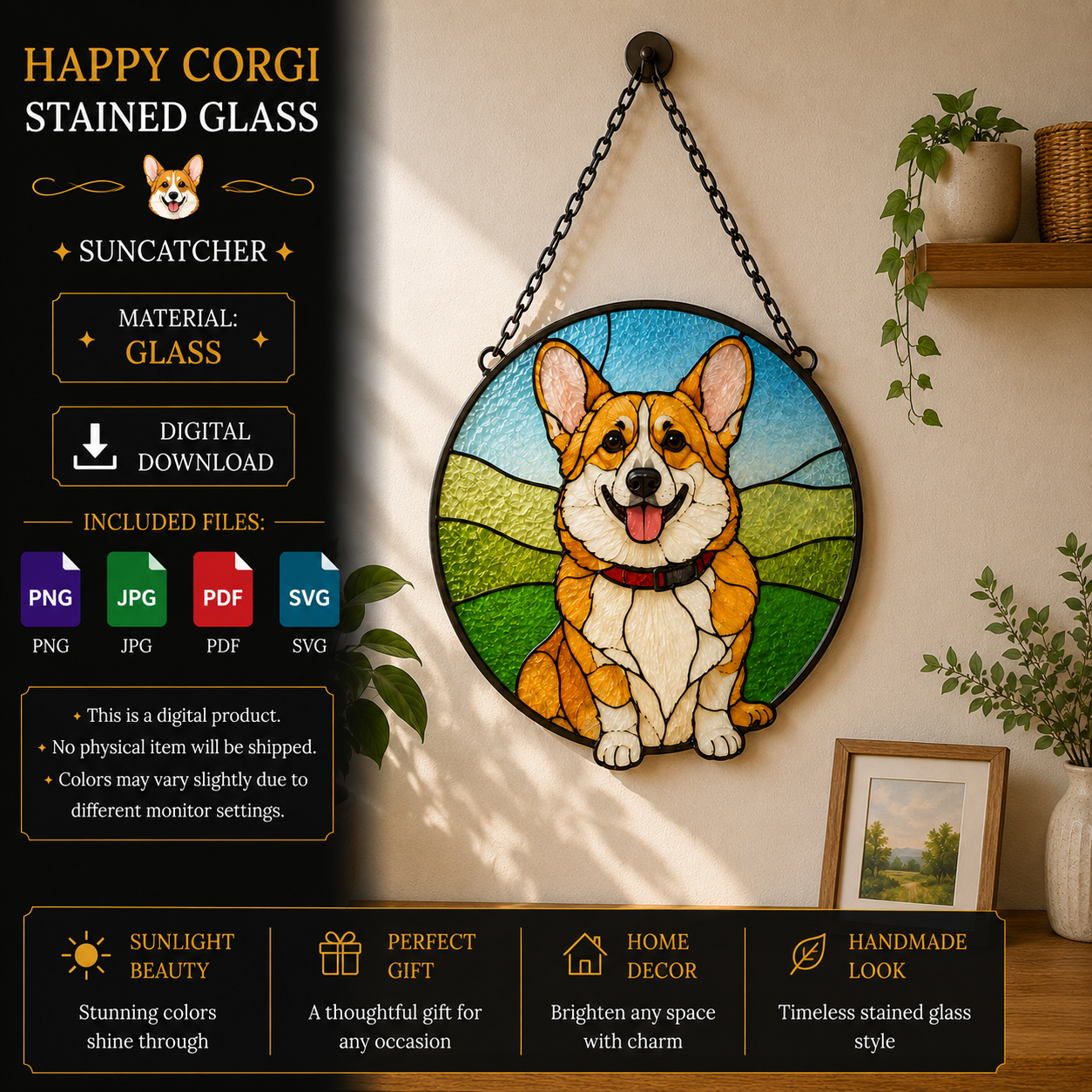 ChatGPT Image Jun 5, 2026, 08_43_36 PM Happy Corgi Stained Glass Pattern, Dog Suncatcher Template, Pet Glass Art Design, Printable Craft, Digital Download - Image 1