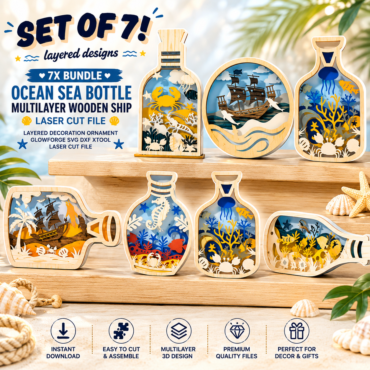 ChatGPT Image Jun 8, 2026, 06_20_53 PM 7x Ocean Bottle Ship Bundle 3D Multilayer Laser Cut File | Wooden Sea Decor for Glowforge Xtool Cricut CNC | Svg Dxf - Image 1