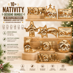 10+ Nativity Designs Bundle 3D Multilayer Laser Cut File | Wooden Christmas Decor for Glowforge Xtool CNC | Svg Dxf Eps Png Pdf