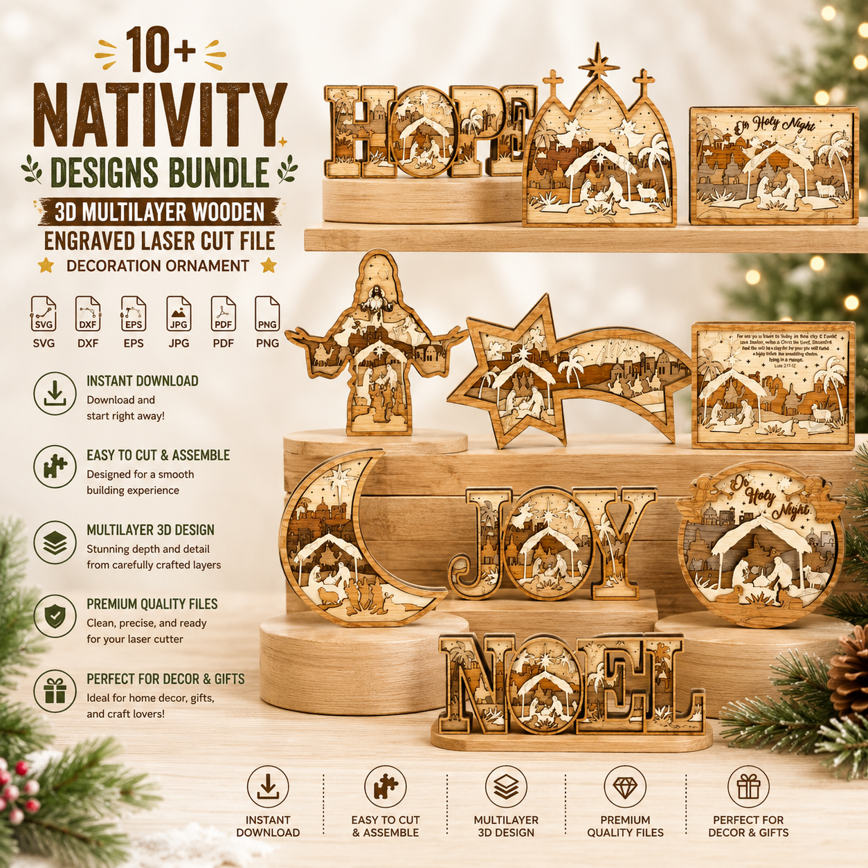 ChatGPT Image Jun 8, 2026, 07_16_40 PM 10+ Nativity Designs Bundle 3D Multilayer Laser Cut File | Wooden Christmas Decor for Glowforge Xtool CNC | Svg Dxf Eps Png Pdf - Image 1