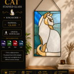 Cathedral Cat Stained Glass Pattern, Elegant Cat Suncatcher Template, Feline Window Art, Digital Download Decor