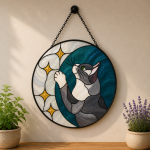 Star Cat Stained Glass Pattern, Celestial Cat Suncatcher Template, Moon & Stars Feline Window Art Digital Download - Image 2