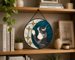 Star Cat Stained Glass Pattern, Celestial Cat Suncatcher Template, Moon & Stars Feline Window Art Digital Download - Image 3