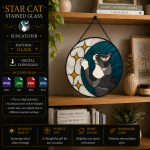 Star Cat Stained Glass Pattern, Celestial Cat Suncatcher Template, Moon & Stars Feline Window Art Digital Download
