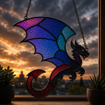 Night Dragon Stained Glass Pattern, Fantasy Dragon Suncatcher Template, Gothic Dragon Window Art Digital Download - Image 3