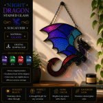Night Dragon Stained Glass Pattern, Fantasy Dragon Suncatcher Template, Gothic Dragon Window Art Digital Download