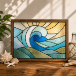 Harmony of the Sea Stained Glass Window Panel Pattern, Coastal Wave Wall Art, Ocean Landscape Decor Digital Download - Image 3