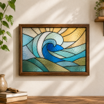 Harmony of the Sea Stained Glass Window Panel Pattern, Coastal Wave Wall Art, Ocean Landscape Decor Digital Download - Image 4