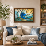 Harmony of the Sea Stained Glass Window Panel Pattern, Coastal Wave Wall Art, Ocean Landscape Decor Digital Download - Image 5