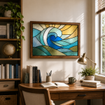 Harmony of the Sea Stained Glass Window Panel Pattern, Coastal Wave Wall Art, Ocean Landscape Decor Digital Download - Image 2