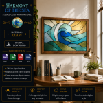 Harmony of the Sea Stained Glass Window Panel Pattern, Coastal Wave Wall Art, Ocean Landscape Decor Digital Download