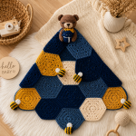 Honey Bear Lovey Crochet Pattern PDF, Bee Baby Blanket Pattern, Honeycomb Security Blanket, Digital Download - Image 2