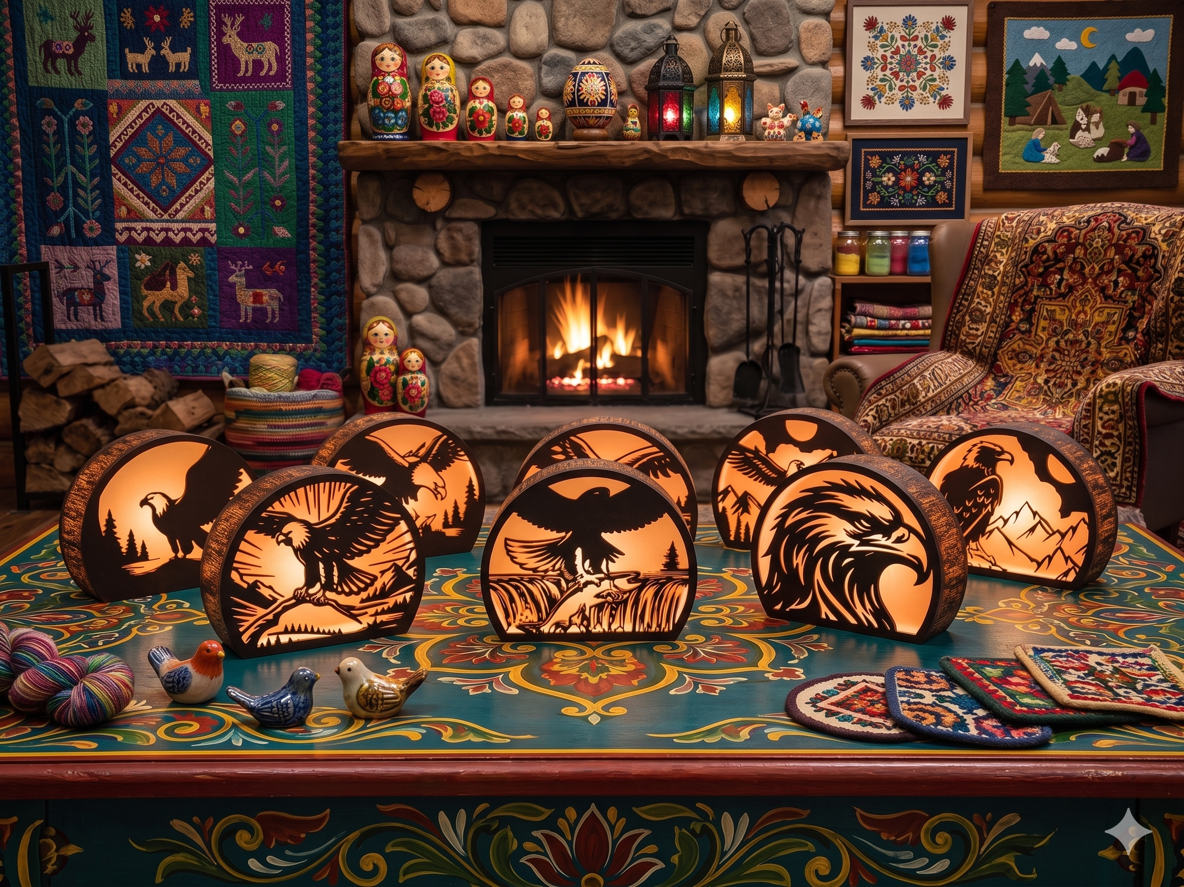Gemini_Generated_Image_8nzf8u8nzf8u8nzf 9x Eagle Lantern Bundle SVG, 3D Wildlife Light Box Laser Cut File, Tealight Candle Holder Glowforge Xtool Cricut Download - Image 1