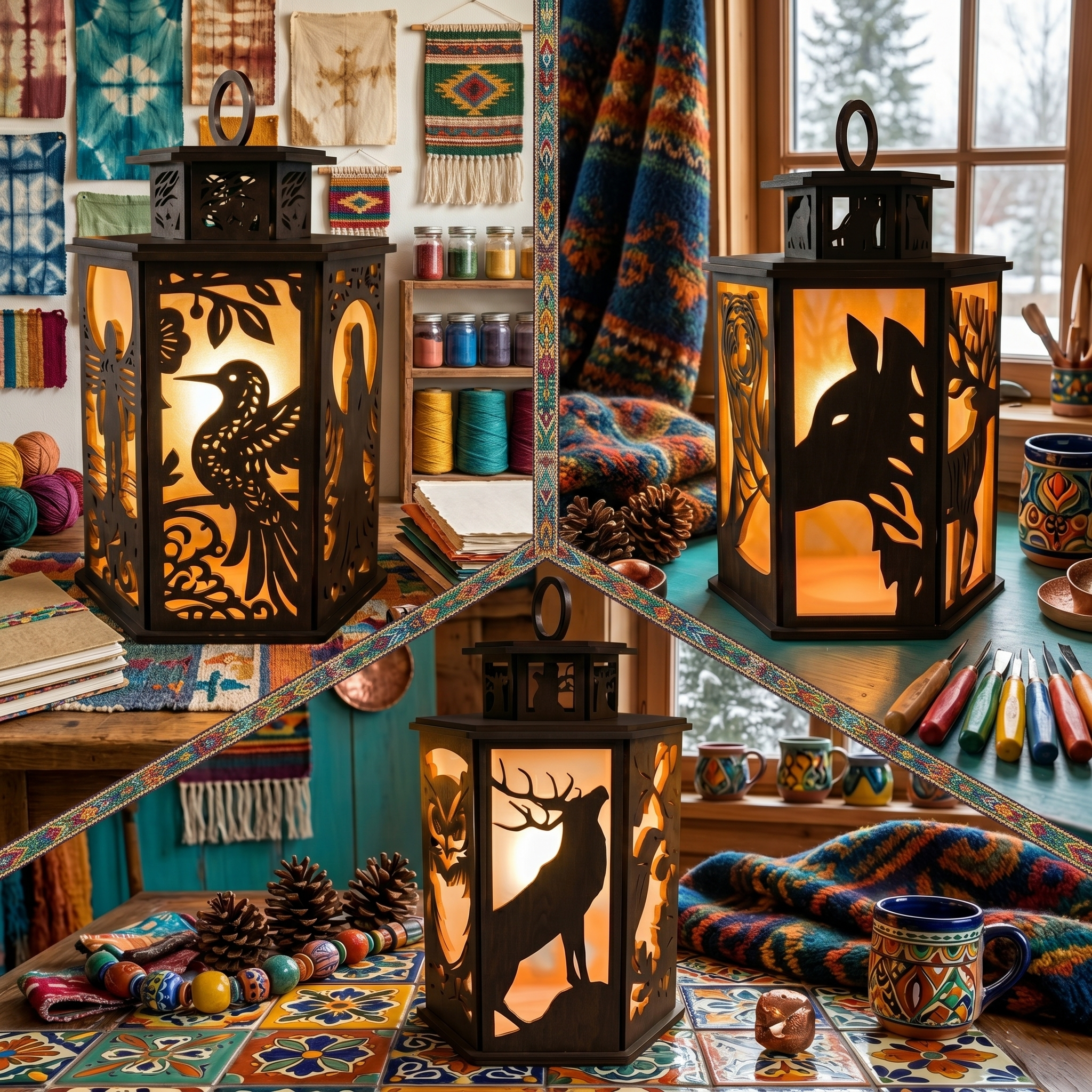 Gemini_Generated_Image_kyuttmkyuttmkyut Mystic Animal Wood Lantern Collection | 3D Candle Holder Laser Templates | SVG DXF AI PDF PNG Glowforge Download - Image 1