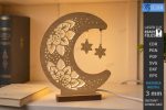 Moon Nightlight Lamp SVG Bundle, Laser Cut Wooden Night Light Files, 3D Moon Lamp for Glowforge Cricut CNC DXF EPS PNG - Image 5