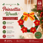 Christmas Wreath Crochet Pattern PDF, Poinsettia Wreath Pattern, Holiday Home Decor, Christmas Ornament Crochet Tutorial