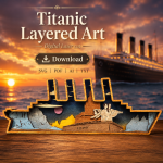 Cruise Ship SVG 3D Layered Sunset Landscape, Ocean Liner Cut File