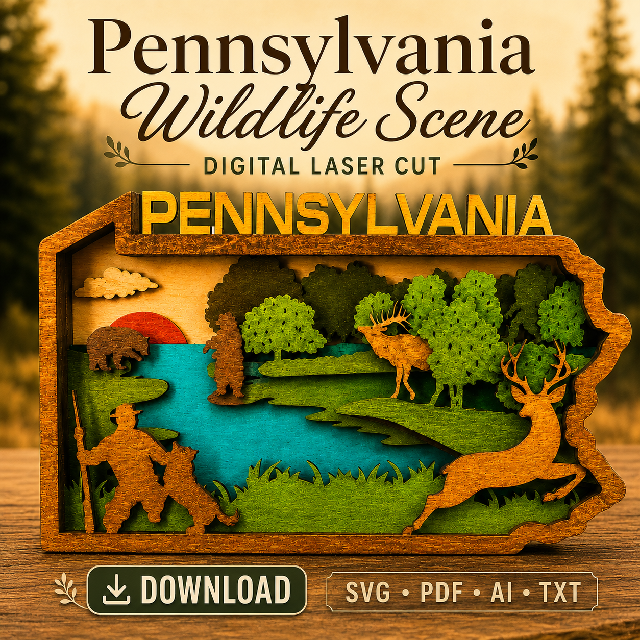 a41e061a-561c-4c34-bcb6-abe331ecefc7 Pennsylvania SVG, 9 Layers State Art, Plywood Cut File - Image 1