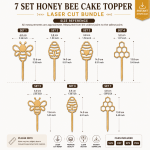 Honey Bee Cake Topper SVG Bundle | 7 Bee & Honeycomb Cake Topper Designs | Laser Cut Files SVG DXF EPS PNG - Image 2