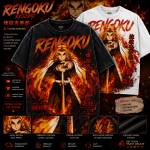Rengoku Anime T-Shirt, Demon Slayer Shirt, Kyojuro Rengoku Graphic Tee, Flame Hashira Oversized Vintage Washed Tee, Anime Gift for Fans