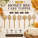 Honey Bee Cake Topper SVG Bundle | 7 Bee & Honeycomb Cake Topper Designs | Laser Cut Files SVG DXF EPS PNG