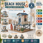 3D Beach House Laser Cut Bundle, Coastal House SVG, Summer Cottage CNC Template, DXF PDF EPS Files