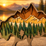 Bison SVG 3D Layered Mandala, Buffalo Animal Cut File, Glowforge Laser Cut 7 Layer Plywood Forest Mountain - Image 4