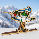 Skier SVG 3D Layered Mountain Silhouette, Alpine Sports Cut File, Laser Cut 8 Layer Skiing - Image 3
