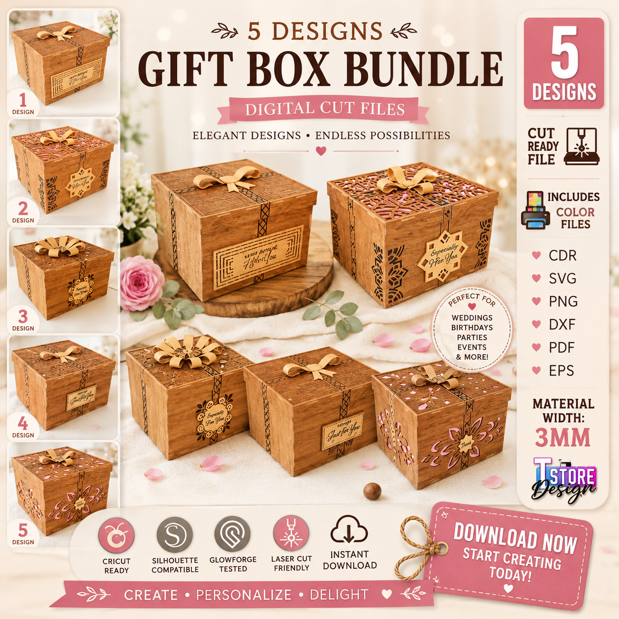 afd16f93-47d2-46dd-89c8-11d4e874ee64 Personalized Gift Boxes Laser Cut Bundle SVG | Custom Gift Box CNC Files | Glowforge xTool Cricut Templates | Wooden Gift Packaging - Image 1