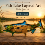 Fish SVG, 3D Layered Ocean, Fishing Laser File, 6 Layered Design