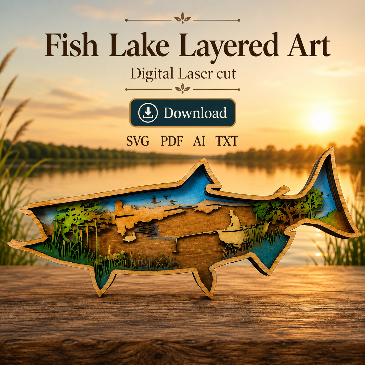 afde743f-1071-4317-a104-4196cd0533a6 Fish SVG, 3D Layered Ocean, Fishing Laser File, 6 Layered Design - Image 1