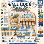 Coastal Wall Hooks Rack Laser Cut Bundle, Beach Wall Hook SVG, Nautical Key Holder CNC Template, DXF PDF EPS