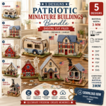 3D 4th of July Houses Laser Cut Bundle SVG | Patriotic House Decor CNC Files | Glowforge xTool Cricut Templates