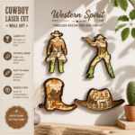 4x Cowboy Bundle 3D Multilayer Wooden Western Engraved Laser Cut File, Decoration Ornament Glowforge Svg Dxf Eps Jpg Pdf Png Xtool File