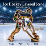 Hockey Player SVG 3D Layered Silhouette, Ice Rink Sports Cut File