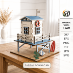 3D Beach House Laser Cut Bundle, Coastal House SVG, Summer Cottage CNC Template, DXF PDF EPS Files - Image 4