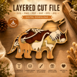 8x Dinosaur Bundle Multilayer 3D Wooden Engraved Laser Cut File, Decoration Ornament Glowforge Make, Svg Dxf Ai Pdf Instant Download File - Image 8