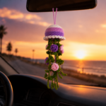 Rose Jellyfish Crochet Pattern PDF, Floral Amigurumi Pattern, Car Hanging Charm, Rear View Mirror Accessory - Image 4