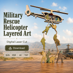 Military Chopper SVG 3D Layered Silhouette, Army Helicopter Cut File, Laser Cut 6 Layer