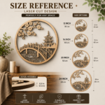 Japanese Garden Scene Laser Cut File | Layered Wood Wall Art SVG | Cherry Blossom Bridge Glowforge CNC - Image 2