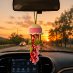 Heart Leaves Jellyfish Crochet Pattern PDF, Car Mirror Hanging Charm, Rear View Mirror Decor, Cute Amigurumi Gift - Image 2